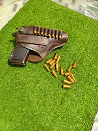 BROWN LEATHER COVER + FAKE BULLETS (8) Pc COMBO (NO GUN) - Carnaby Tan, 7 INCH