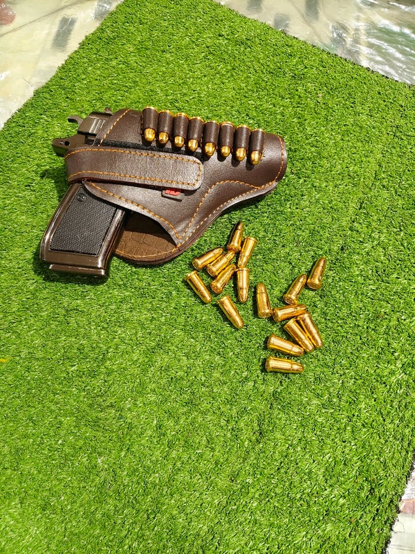 BROWN LEATHER COVER + FAKE BULLETS (8) Pc COMBO (NO GUN) - Carnaby Tan, 7 INCH