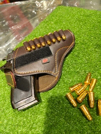 BROWN LEATHER COVER + FAKE BULLETS (8) Pc COMBO (NO GUN) - Carnaby Tan, 7 INCH