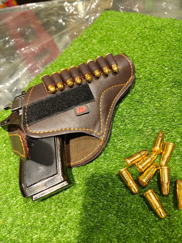 BROWN LEATHER COVER + FAKE BULLETS (8) Pc COMBO (NO GUN) - Carnaby Tan, 7 INCH