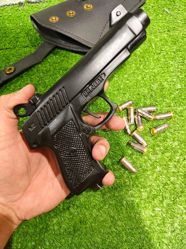 KEHAR 9 MM CORK GUN+ 1 BOX CORK+1 COVER+ 6 PC SILVER FAKE BULLETS  - Black