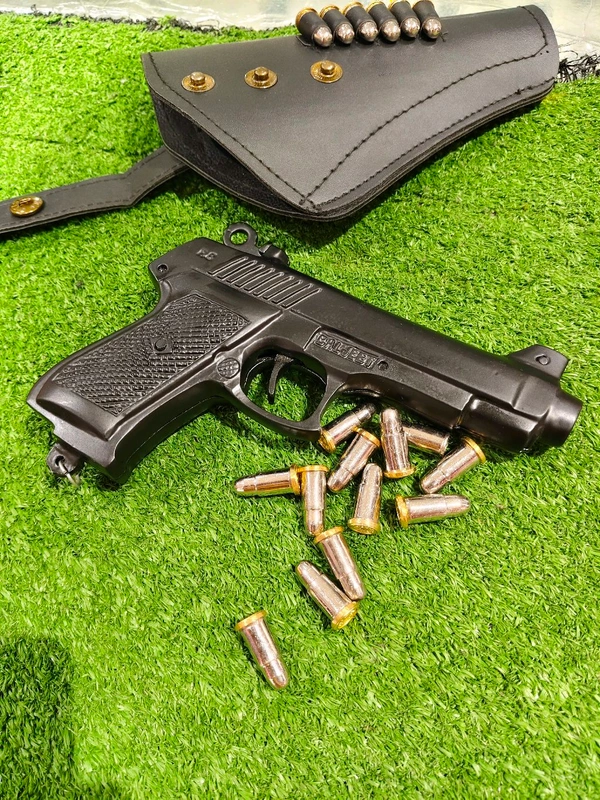 KEHAR 9 MM CORK GUN+ 1 BOX CORK+1 COVER+ 6 PC SILVER FAKE BULLETS  - Black