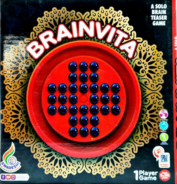 Brainvita (Goli kundu) with 32 Glass Marble|Solitaire for 1Player Board
