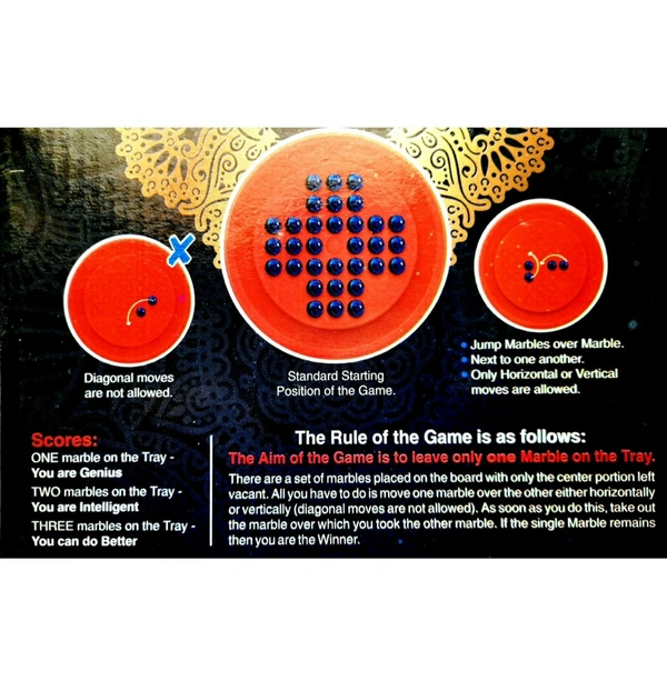 Brainvita (Goli kundu) with 32 Glass Marble|Solitaire for 1Player Board