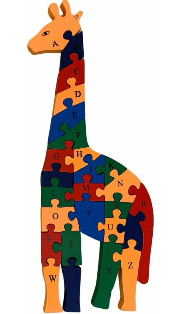 Crafts Wooden Giraffe Alphabet And Number Puzzle/Toy, Kid (Multicolour Blocks)