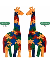 Crafts Wooden Giraffe Alphabet And Number Puzzle/Toy, Kid (Multicolour Blocks)