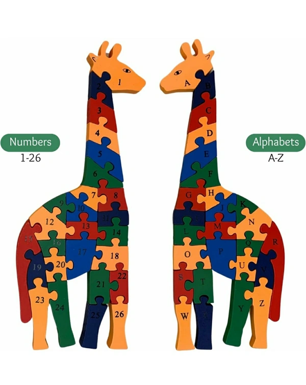 Crafts Wooden Giraffe Alphabet And Number Puzzle/Toy, Kid (Multicolour Blocks)