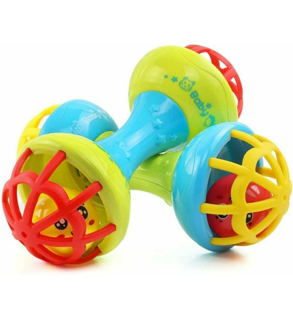 FunBlast Plastic Dumbbell Rattle Toy For Toddler, Soft Rattles Teether Toys For Babies Toy, New Born Baby Toy, Sound Toys For Kids, Toys For 2 3 4 5 Year Old Kids (Multicolor; Pack Of 1)