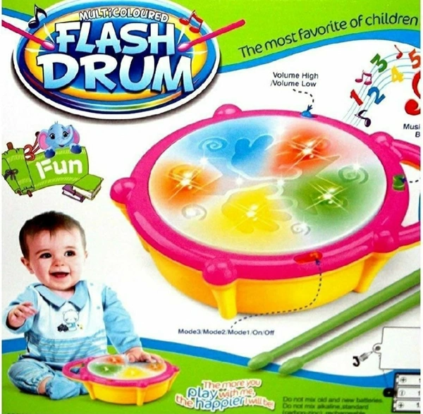 Flash 3D Flash Drums Toys for Kids with Lights & Musical,Good Quality Plastic(Multi Color, Pack of 1)
