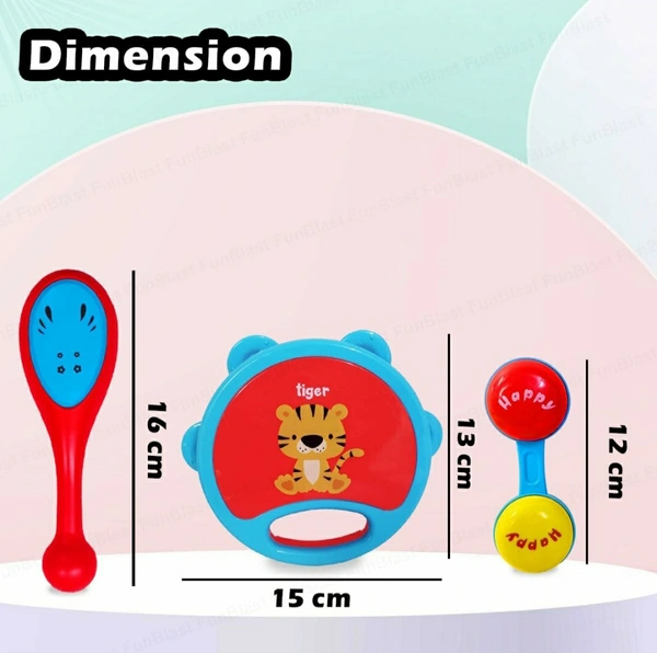 Rattles Toys for Babies- Pack of 3 Pcs Shaking, Rattle & Dumbbell Rattle Toy for Kids, Sound Rattle Toy for New Born Baby, Early Development Toys for 3+ Months Babies - Random Color