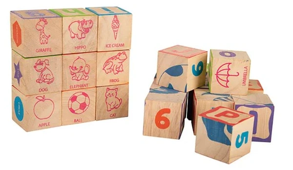 Giggles Funskool Wooden Info Cubes Set - 26-Piece Alphabet & Number Learning Blocks for Kids 18+ Months | Multicolor Delivery Time: 2-3Days