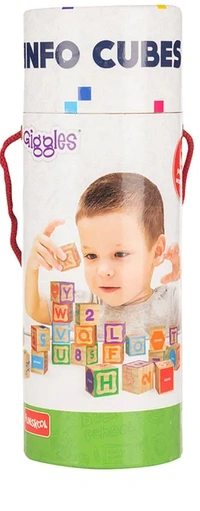 Giggles Funskool Wooden Info Cubes Set - 26-Piece Alphabet & Number Learning Blocks for Kids 18+ Months | Multicolor Delivery Time: 2-3Days
