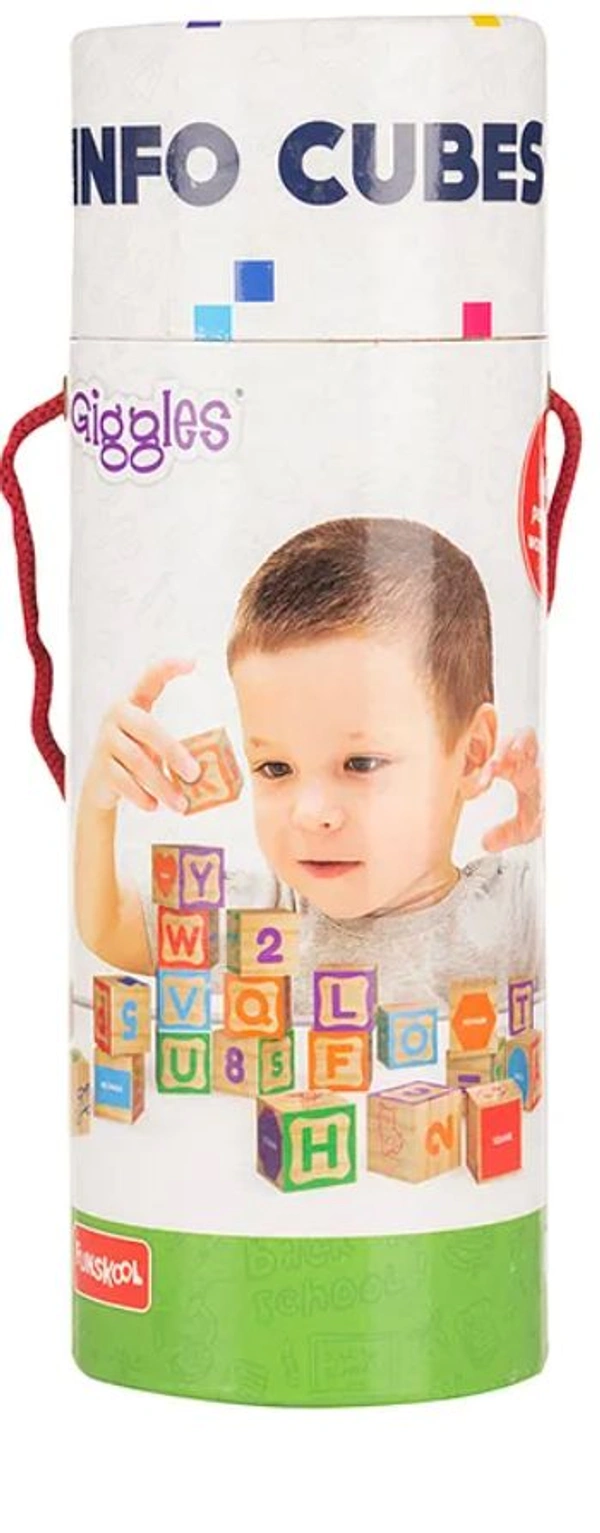 Giggles Funskool Wooden Info Cubes Set - 26-Piece Alphabet & Number Learning Blocks for Kids 18+ Months | Multicolor Delivery Time: 2-3Days