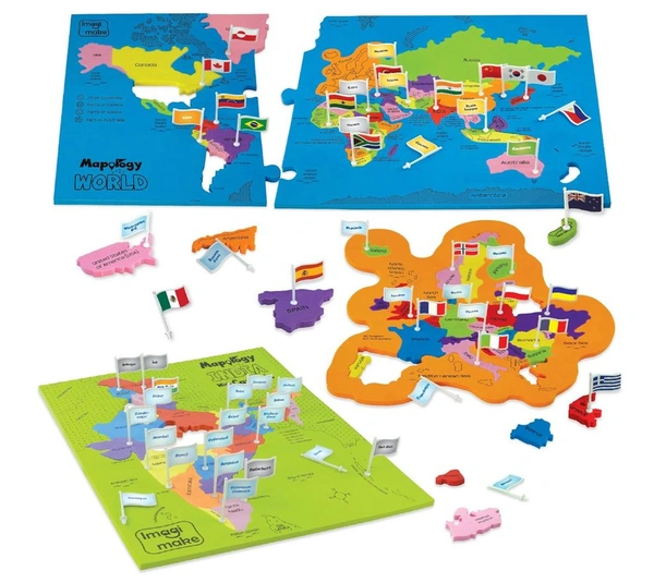 Imagimake Mapology India and World Maps with Capitals - Learn Capitals & Country Flags for Kids 5+ Years