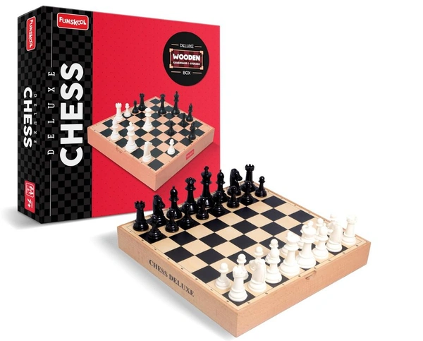 Funskool Deluxe Chess Wooden Set - Premium Chess Board with Storage Box | Strategy Board Game for 2 Players Ages 7+ Years Delivery Time: 2-3Days