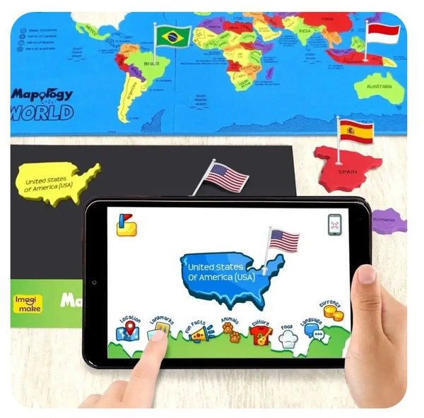 Imagimake Mapology World AR - Augmented Reality Wildlife Map & Interactive Educational Puzzle for Kids 5+ Years Delivery Time: 2-3Days
