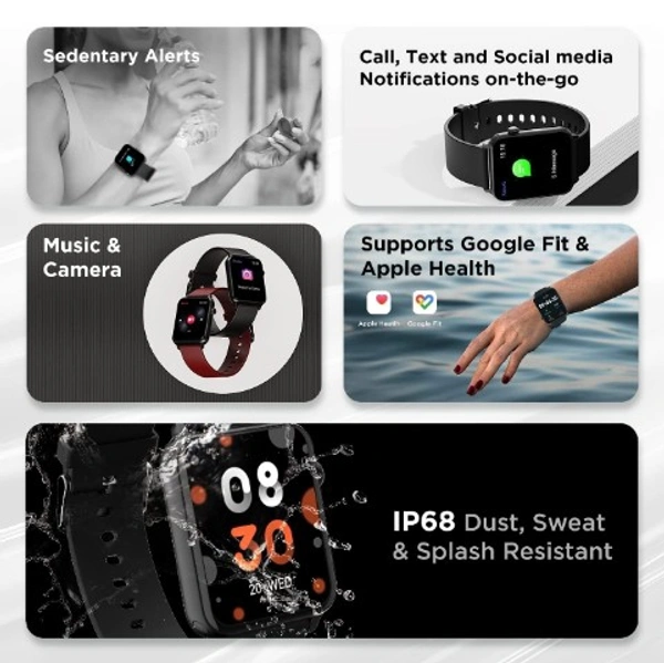 Boat boAt Wave Lite Smartwatch with 1.69" HD Display, Sleek Metal Body, HR & SpO2 Level Monitor, 140+ Watch Faces, Activity Tracker, Multiple Sports Modes, IP68 & 7 Days Battery Life(Active Black) - Dark Blue