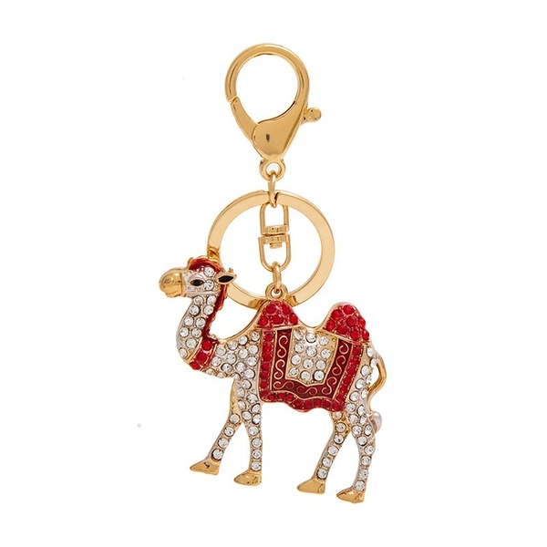 Fashion Jewelry Crystal Camel Keyring | Golden Enamel & Rhinestone Ornament | Alloy Gift Decor