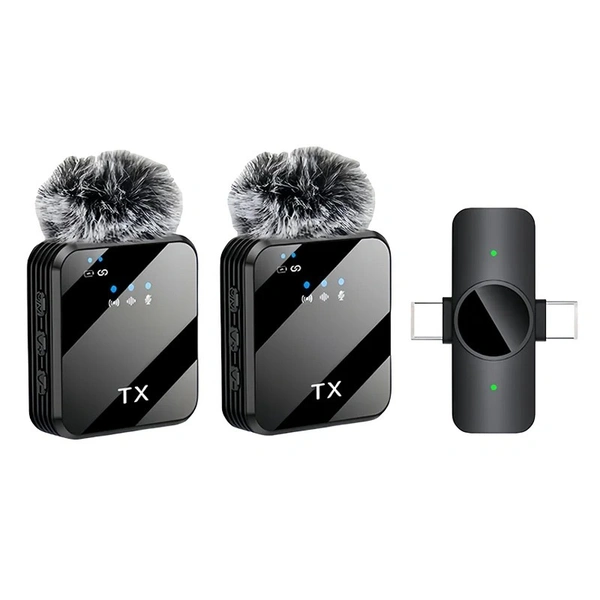 Dual Condenser Wireless Lavalier Microphone Plastic Material Wind Sleeve Compatible Android for Vlogging Collar Clip Microphone