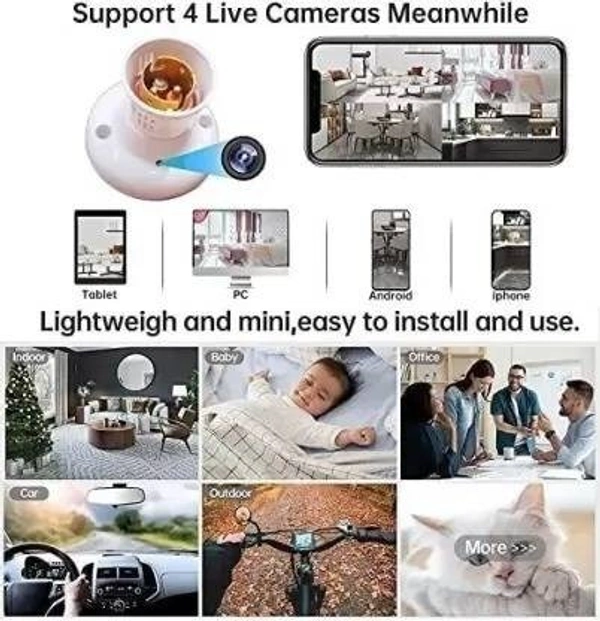 Sky Hub 4K WiFi Bulb Holder Spy Camera | Hidden Dome CCTV | Motion Detection | Night Vision | 24x7 Monitoring