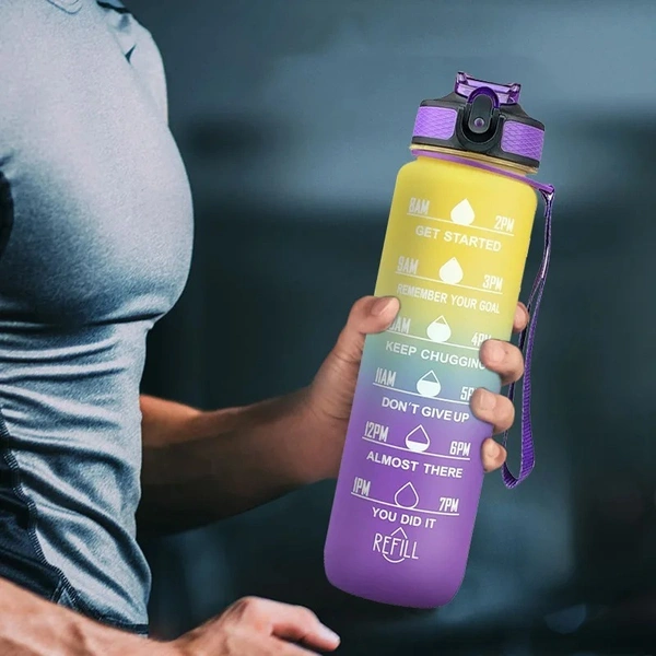 Portable Water Bottle Motivational Sports Water bottle with Time Marker Leak-proof Cup for Outdoor Sport Fitness 1 LITER