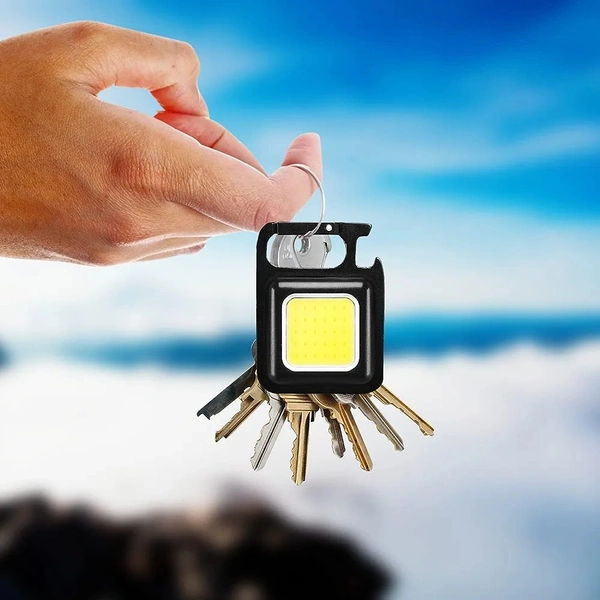 Keychain Led Light With Bottle Opener, Magnetic Base And Folding Bracket Mini Cob Rechargeable Emergency Light