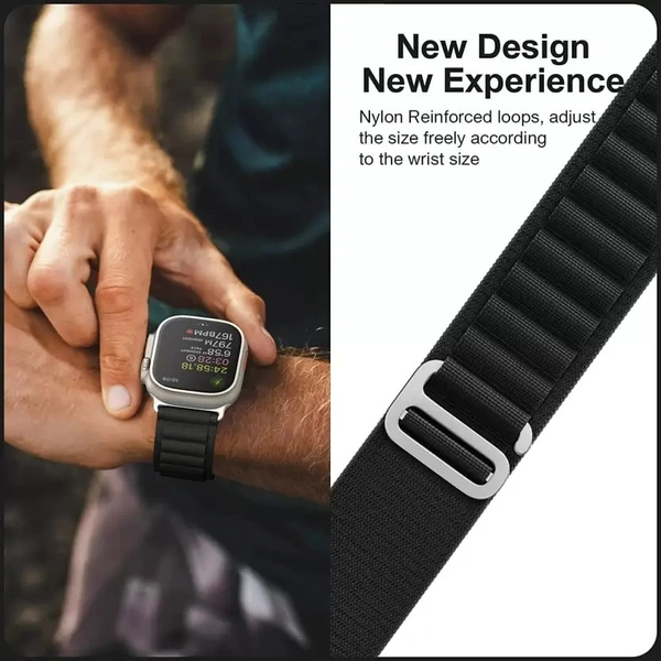 Alpine Smart Watch Strap Compatible with ultra smart Watch 49mm 45mm 44mm and 42mm Perfect Fit for Ultra SE2 SE Series 8/7/6/5/4/3/2/1 iWatch Smart Strapband for Men Women Smart Watch Strap  (Black)