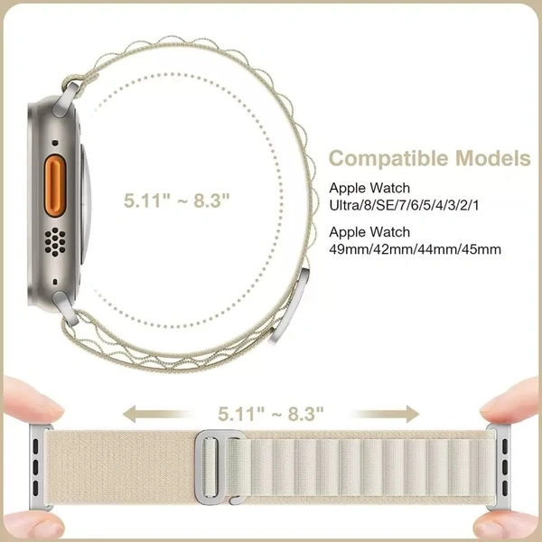 Alpine Smart Watch Strap Compatible with ultra smart Watch 49mm 45mm 44mm and 42mm Perfect Fit for Ultra SE2 SE Series 8/7/6/5/4/3/2/1 iWatch Smart Strapband for Men Women Smart Watch Strap  (White)