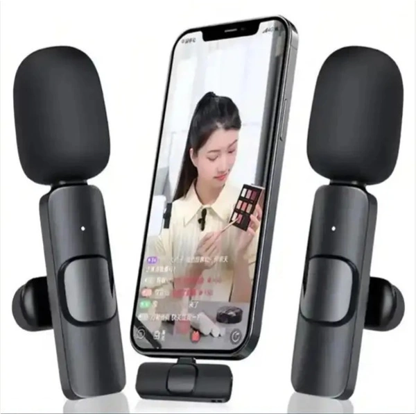 2in1 Noise Reduction Lavalier Lapel K9 Microphone WIreless Microphone for Liverstreaming Vlog Live Streaming Youtuber Podcast