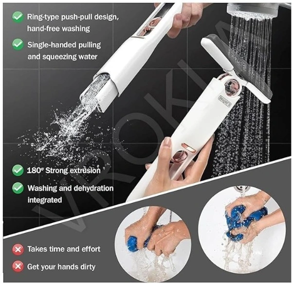 Mini Mop for Kitchen with 2 Sponges Portable Mini Mop Self Squeeze Strong Absorbent Magic Wiper for Kitchen Small Sponge Mop Self Squeezing Wet & Dry Use for Bathroom Wall Glass Car Table Home