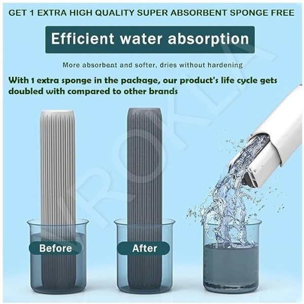 Mini Mop for Kitchen with 2 Sponges Portable Mini Mop Self Squeeze Strong Absorbent Magic Wiper for Kitchen Small Sponge Mop Self Squeezing Wet & Dry Use for Bathroom Wall Glass Car Table Home