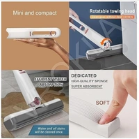 Mini Mop for Kitchen with 2 Sponges Portable Mini Mop Self Squeeze Strong Absorbent Magic Wiper for Kitchen Small Sponge Mop Self Squeezing Wet & Dry Use for Bathroom Wall Glass Car Table Home