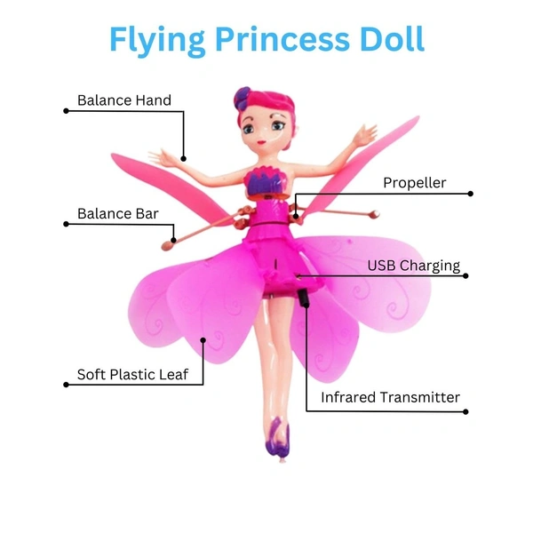 Magical Flying Fairy Doll, Hand Sensor Control, USB Powered Magic Flying Fairy, Sky Dancers Flying Toy, Rainbow Glitter Flying Princess Doll Indoor, Fairy Doll for Girls Boys (Random Color) PrincessFairyDolls
