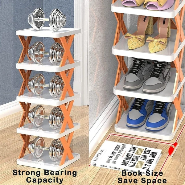 6 Layer Shoe Rack Stackable Shoe Storage Organizer Plastic Adjustable Folding Shoe Slots Organizer Storage Organizer Easy Clean Shoe Tower.