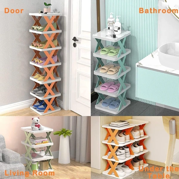 6 Layer Shoe Rack Stackable Shoe Storage Organizer Plastic Adjustable Folding Shoe Slots Organizer Storage Organizer Easy Clean Shoe Tower.