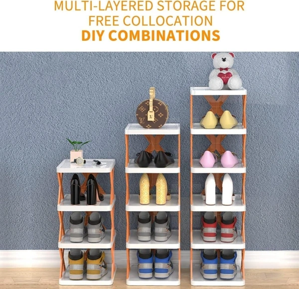 6 Layer Shoe Rack Stackable Shoe Storage Organizer Plastic Adjustable Folding Shoe Slots Organizer Storage Organizer Easy Clean Shoe Tower.