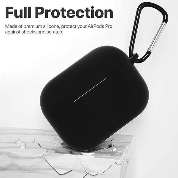 AirPods Pro Case, Soft Silicone Skin Case Cover Shock-Absorbing Protective Case with Keychain Compatible with AirPods Pro (Black)
