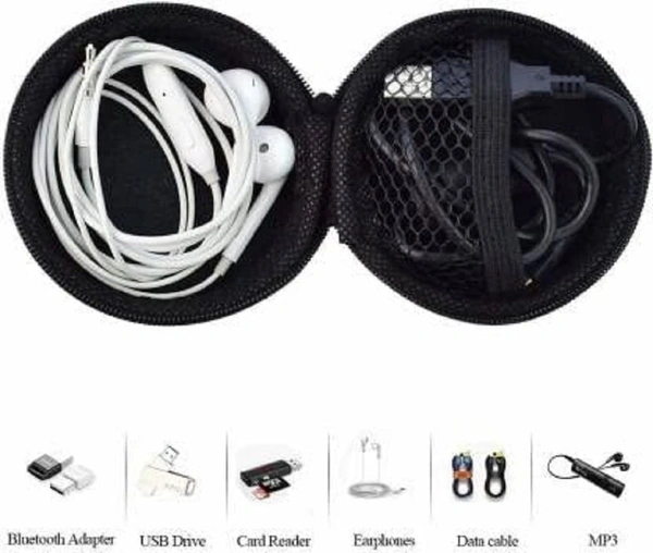Earphone Headphone Case Pouch Cover Carrying Case for Earphones, Headset, Pen Drives, SD Cards, All Mobile Accessories (Black) (Pack of 1