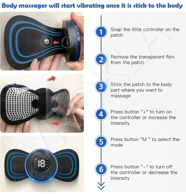 Body Massager Machine for Pain Relief Wireless Massager 8 Mode & 19 Strength Level EMS Massager Mini Massager Butterfly Massager for Shoulder Legs Massage Neck Massager Mini Back Massager
