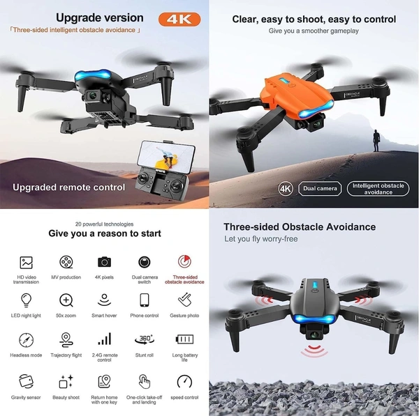 E99 Pro Drone With HD Camera, WiFi FPV HD Dual-fold RC Quadcopter Altitude Hold, Indoor And Outdoor Affordable Drone