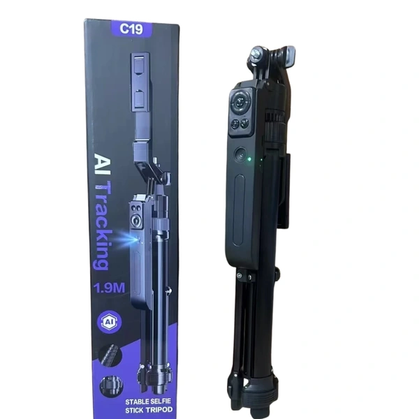 C19 360° AI Tracking Smartphone Gimbal – 1.9m Selfie Stick Tripod with Gesture Control & Long Battery Life