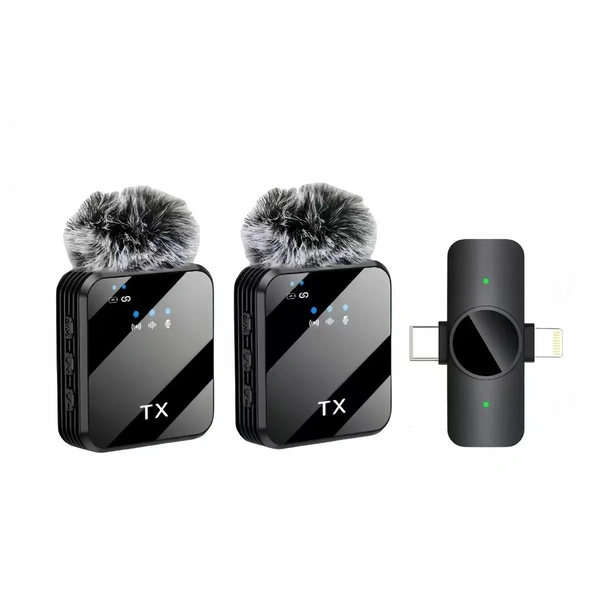 Dual Condenser Wireless Lavalier Microphone Plastic Material Wind Sleeve Compatible Android for Vlogging Collar Clip Microphone