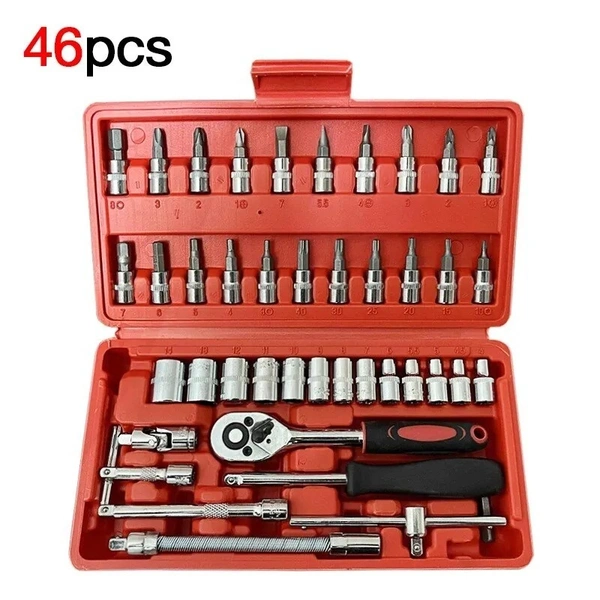 46Pcs Socket Bits Set Ratchet Wrench Metric Tools Kit For Automotive Repair Household