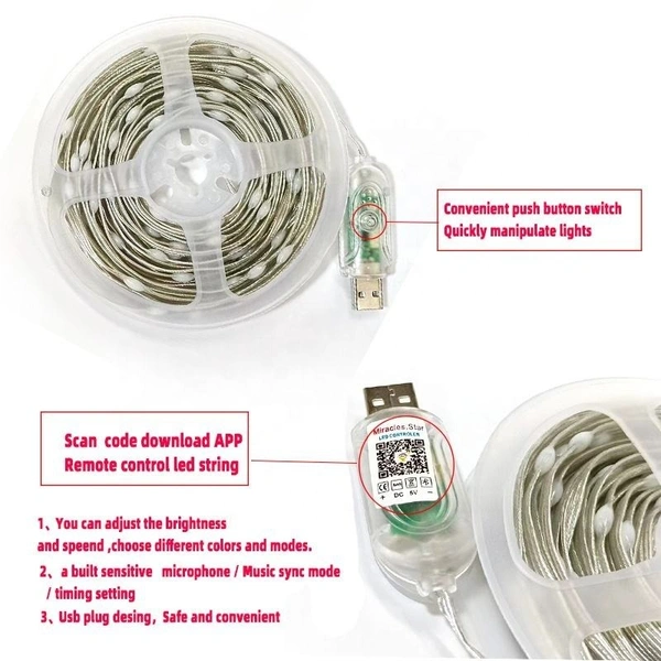 10MTR - 5V Smart APP Control LED String Light 10M RGBIC LED Holiday Christmas Lighting Smart LED Strip Light with bluetooth control