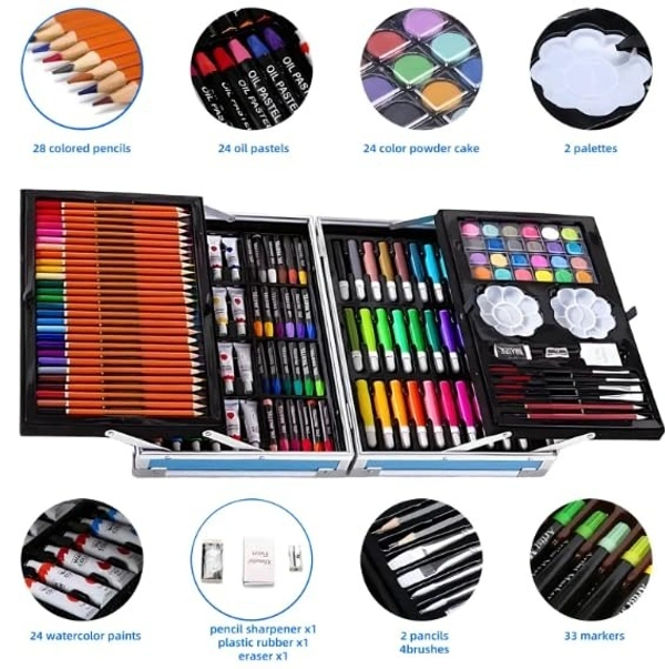 145-Piece Non-Toxic Watercolor & Coloring Box – Complete Drawing & Painting Kit for Kids & Beginners