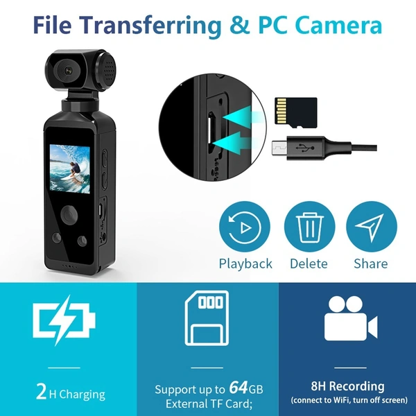 4K Ultra HD Pocket Action Camera – Portable, Waterproof, Wide-Angle Lens for Vlogging & Adventure