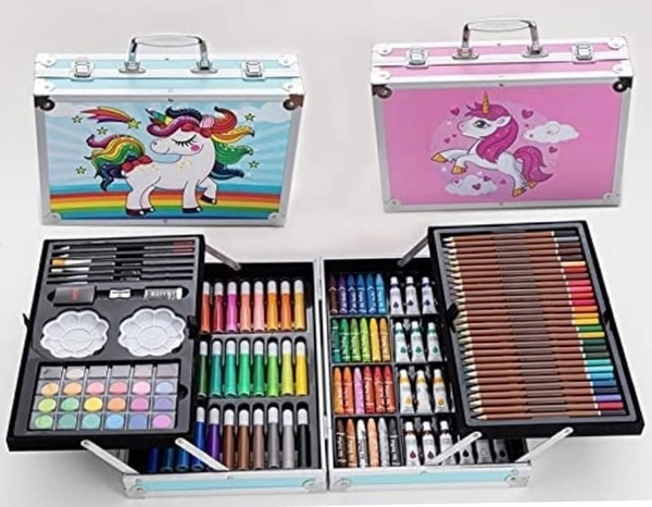 145-Piece Non-Toxic Watercolor & Coloring Box – Complete Drawing & Painting Kit for Kids & Beginners