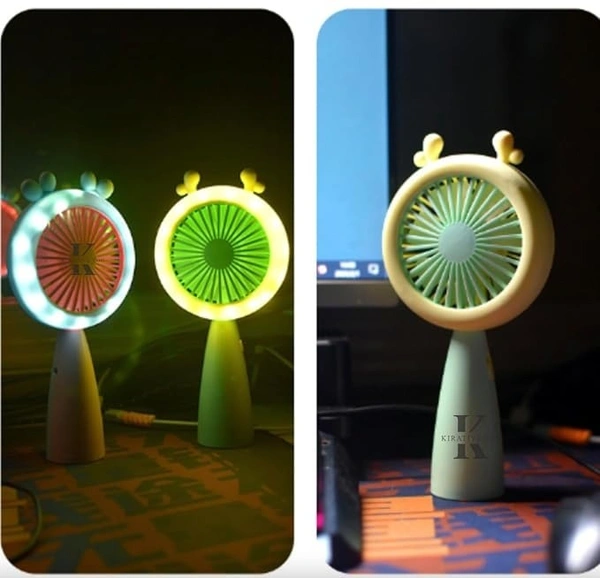 KIRATIVEYOU Mini Portable Fan, Built-in USB Rechargeable Battery Operated, Personal Hand Fan with LED Night Light, Cute Design, Handheld Fan for Travel, Makeup, Girl, Women, Kids, Baby