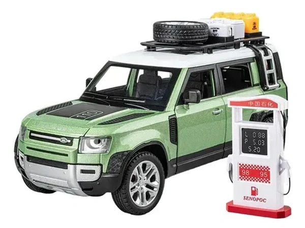 BIG SIZE DEFENDER CAMPING 1:24 DIECAST METAL PULLBACK TOY CAR WITH OPENABLE DOORS & LIGHT