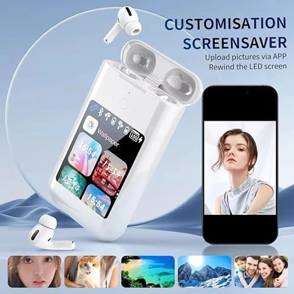TWS Earphones with 2.8 inch HD Touch Screen, 8000mAh Power Bank, Active Noise Cancellation | Earphones + Power Bank + 2.8 Multimedia Screen, Three-in-one